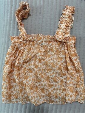 Mattie M Floral Smocked Ruffle Strap Tank Top - White & Peach